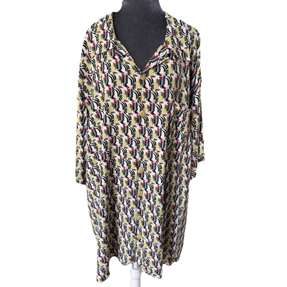 FLAX Designs Dress Tunic 3G 24-26 Art Deco Rayon Thinking Tropics Boho Novelty - Picture 5 of 16